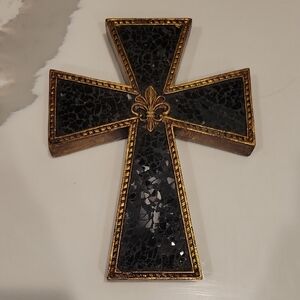 Black and Gold Mosaic Cross Wall Decor